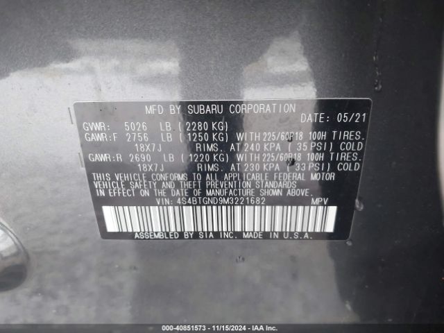4S4BTGND9M3221682 Subaru Outback Limited Xt