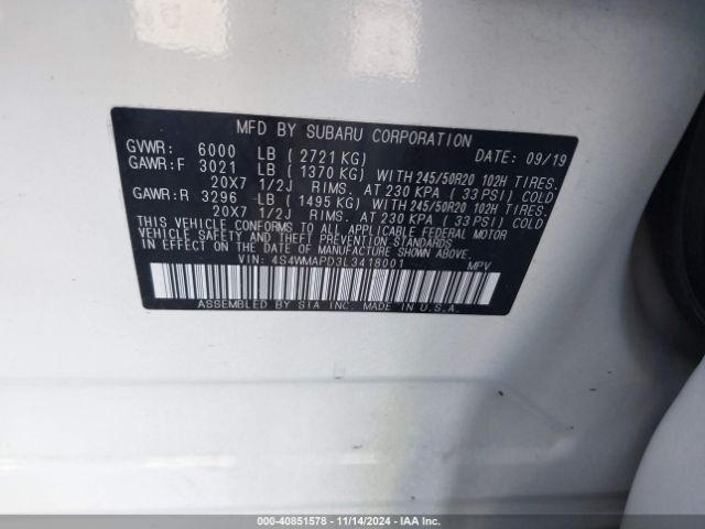 4S4WMAPD3L3418001 Subaru Ascent Limited