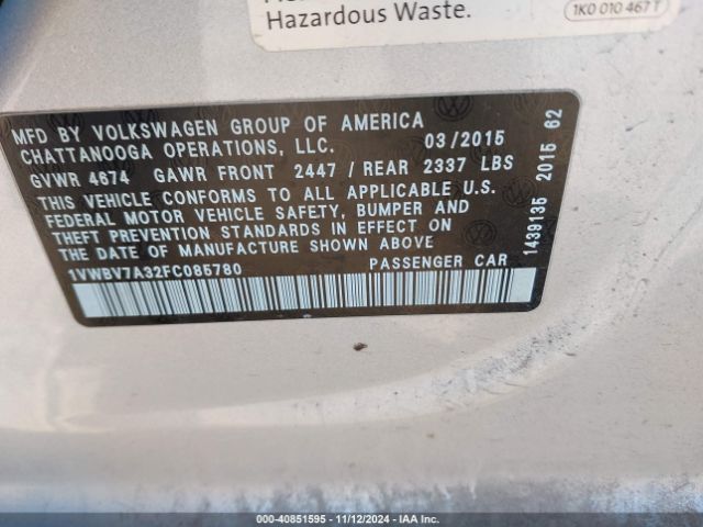 1VWBV7A32FC085780 Volkswagen Passat 2.0l Tdi Se