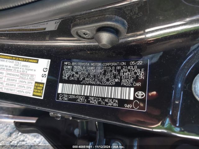 JTDVPMAE8NJ228509 Toyota COROLLA LE