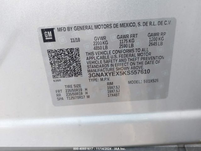 3GNAXYEX5KS557610 Chevrolet Equinox Premier
