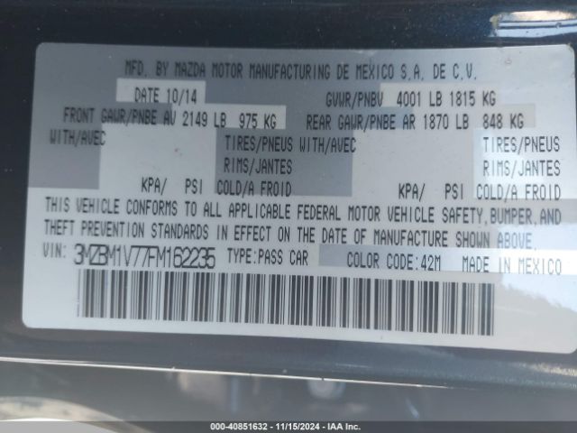 3MZBM1V77FM162235 Mazda Mazda3 I Touring