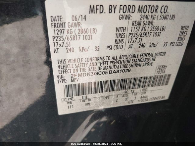 2FMDK3GC0EBA81029 Ford EDGE SE