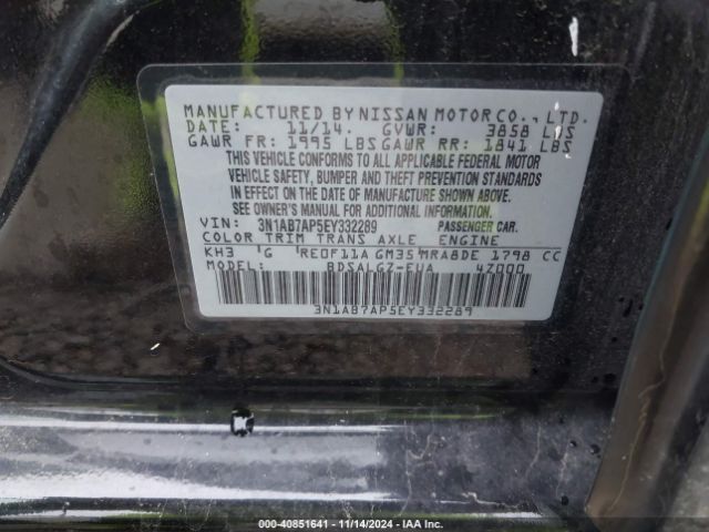 3N1AB7AP5EY332289 Nissan SENTRA SL