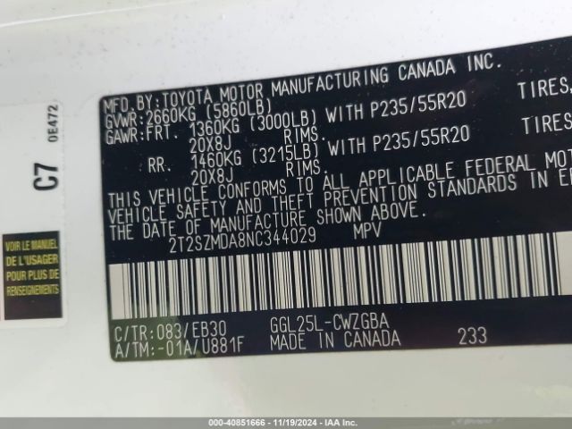 2T2SZMDA8NC344029 Lexus Rx 350 F Sport Appearance