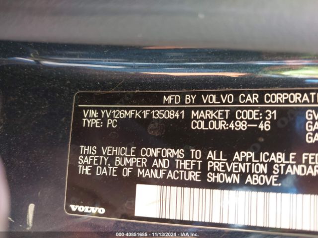 YV126MFK1F1350841 Volvo S60 T5 Premier