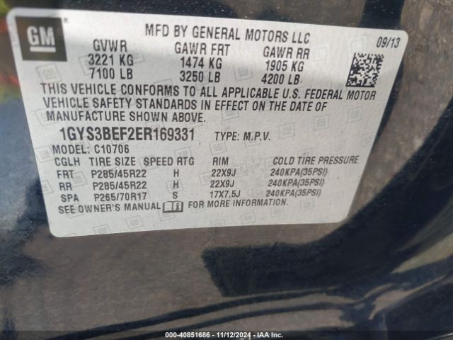 1GYS3BEF2ER169331 Cadillac Escalade Luxury