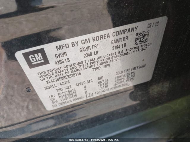 KL4CJBSB8EB538116 Buick Encore Convenience