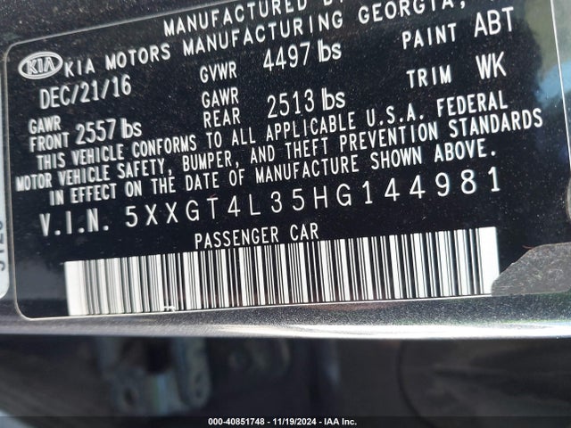 KIA Optima Lx 2017 5XXGT4L35HG144981 Image 9