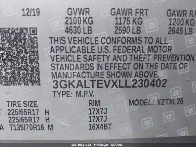 3GKALTEVXLL230402 GMC Terrain Awd Sle