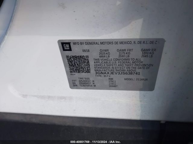 3GNAXJEV3JS638741 Chevrolet EQUINOX LT