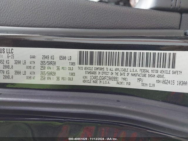 Dodge DURANGO LIMITED 2015 1C4RDJDG0FC902891 Image 9