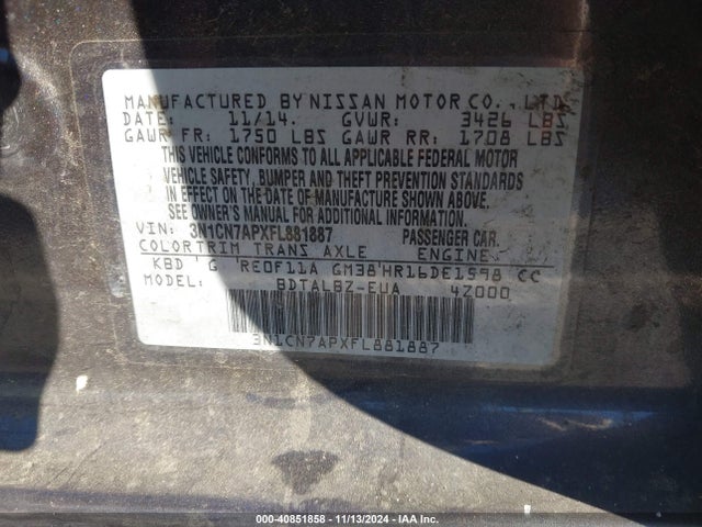 Nissan Versa 1.6 Sv 2015 3N1CN7APXFL881887 Image 8