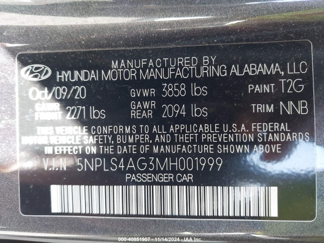 Hyundai ELANTRA SEL 2021 5NPLS4AG3MH001999 Image 9