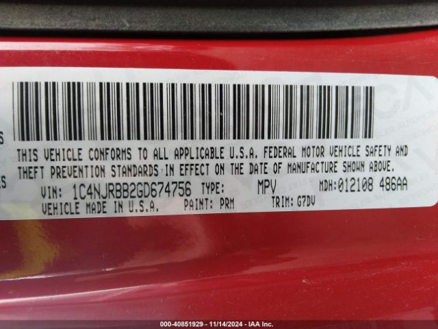 1C4NJRBB2GD674756 Jeep Patriot Sport Se