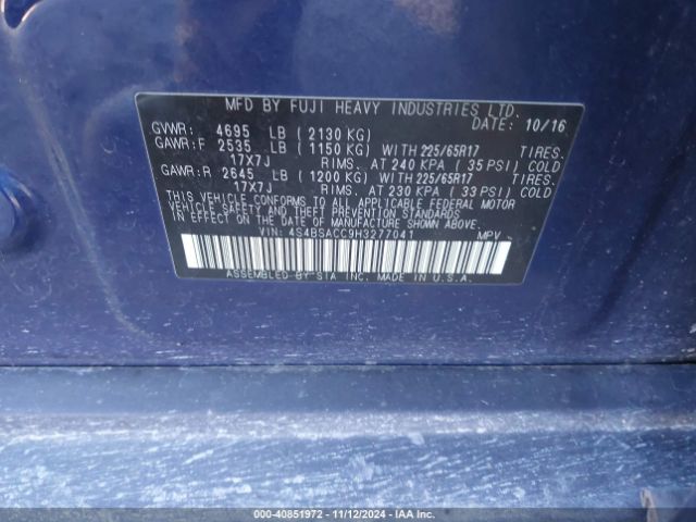 4S4BSACC9H3277041 Subaru Outback 2.5i Premium