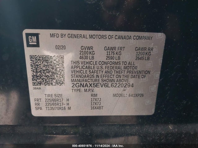 2GNAX5EV6L6220294 Chevrolet Equinox Awd 1fl