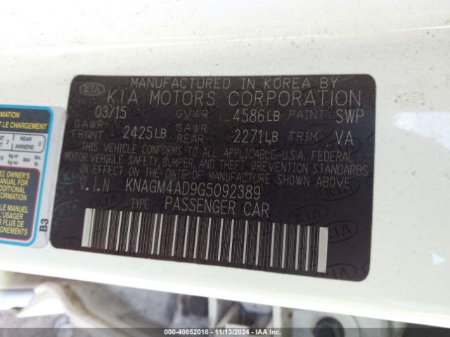 KNAGM4AD9G5092389 KIA OPTIMA HYBRID