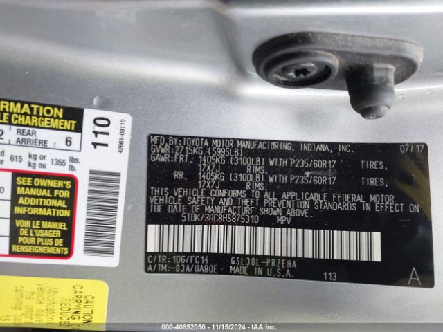 5TDKZ3DC8HS875310 Toyota Sienna Le 8 Passenger