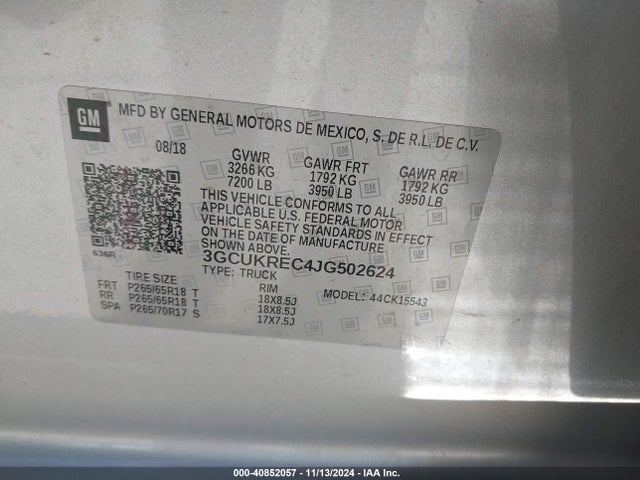 3GCUKREC4JG502624 Chevrolet Silverado 1500 2lt
