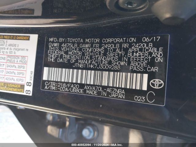 JTNB11HK7J3009288 Toyota CAMRY LE