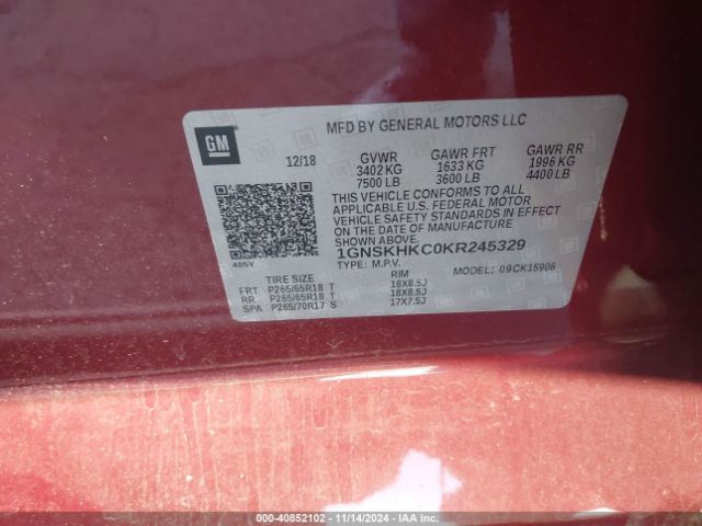 1GNSKHKC0KR245329 Chevrolet Suburban Lt