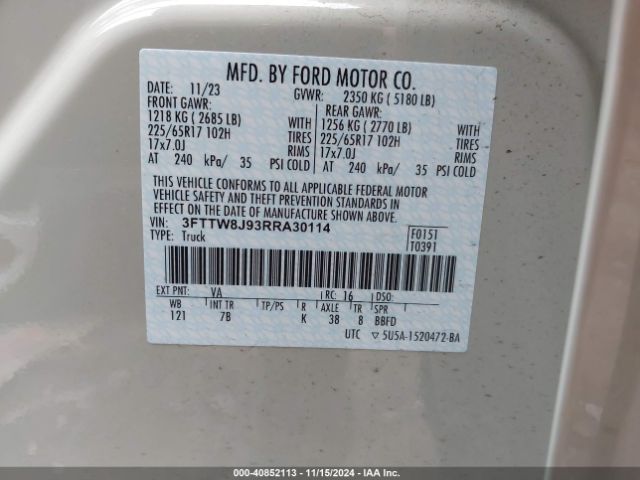 3FTTW8J93RRA30114 Ford Maverick Xlt
