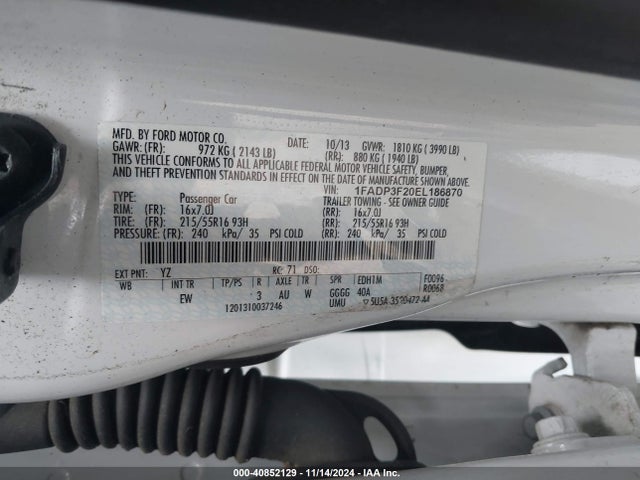 Ford FOCUS SE 2014 1FADP3F20EL186870 Image 9
