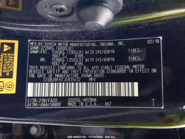 2018 TOYOTA HIGHLANDER 5TDBZRFH7JS835432 Photo 8