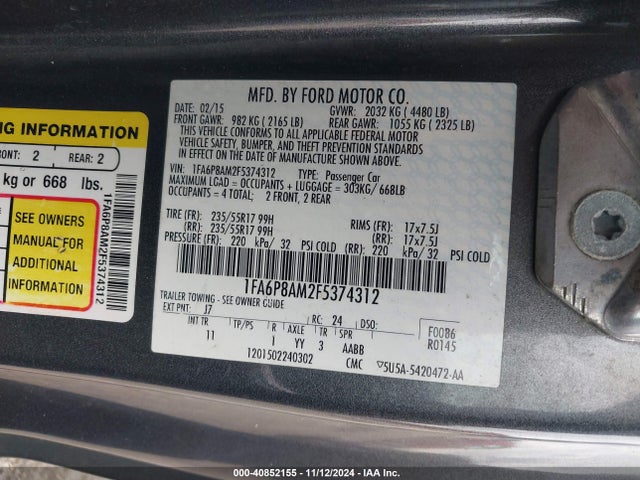 1FA6P8AM2F5374312 Ford Mustang V6