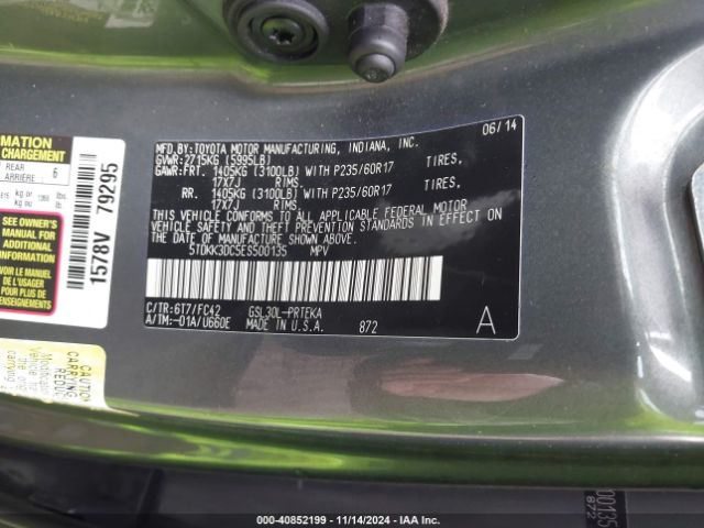 5TDKK3DC5ES500135 Toyota Sienna Le V6 8 Passenger