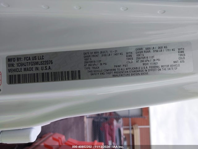 Jeep Gladiator Overland 4x4 2021 1C6HJTFG5ML622076 Image 9