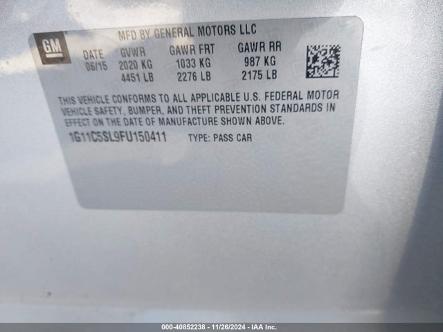 Chevrolet MALIBU 1LT 2015 1G11C5SL9FU150411 Image 9