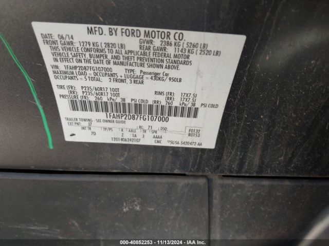 1FAHP2D87FG107000 Ford TAURUS SE