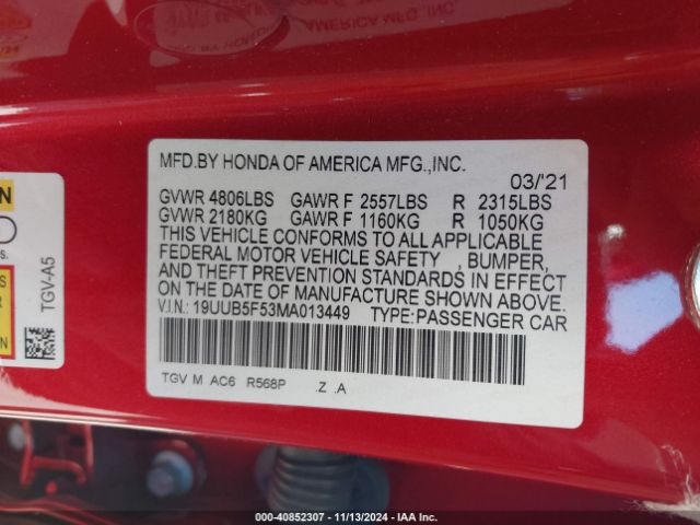 19UUB5F53MA013449 Acura Tlx A-spec Package