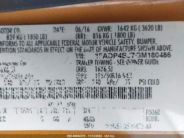 Ford FIESTA SE 2016 3FADP4BJ7GM180486 Image 9
