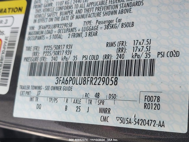 Ford Fusion Hybrid Se 2015 3FA6P0LU8FR229058 Image 9