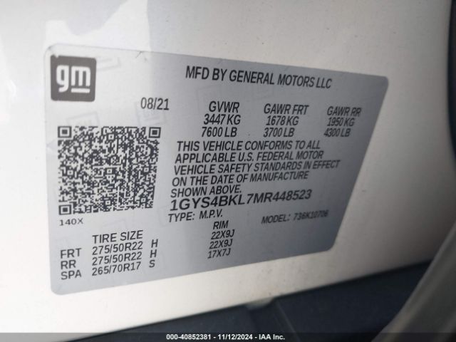 1GYS4BKL7MR448523 Cadillac Escalade 4wd Premium Luxury