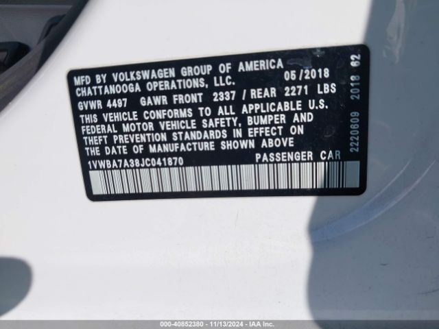 1VWBA7A38JC041870 Volkswagen Passat 2.0t Se