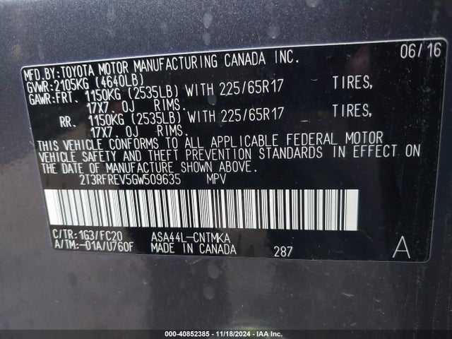 Toyota Rav4 Xle 2016 2T3RFREV5GW509635 Image 9