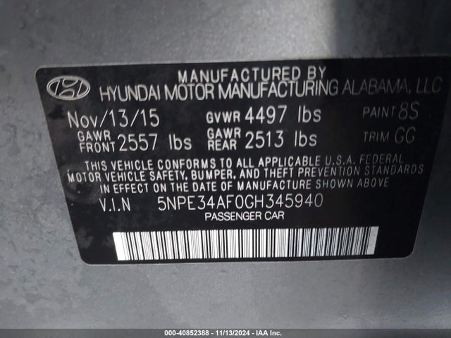5NPE34AF0GH345940 Hyundai dohc gdi theta-ii