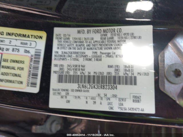 3LN6L2GK3ER823304 Lincoln MKZ