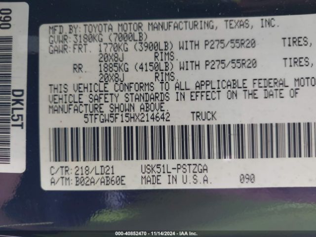 5TFGW5F15HX214642 Toyota Tundra 1794 5.7l V8