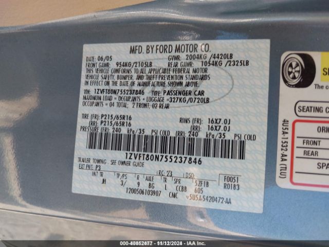 2005 FORD MUSTANG 1ZVFT80N755237846 Photo 8