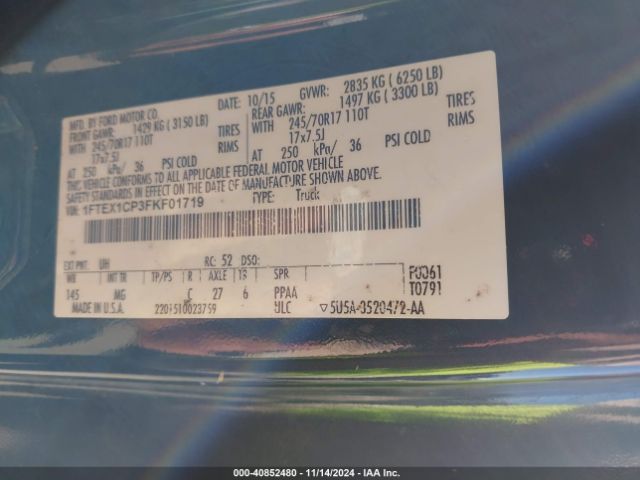 1FTEX1CP3FKF01719 Ford F-150 Xlt