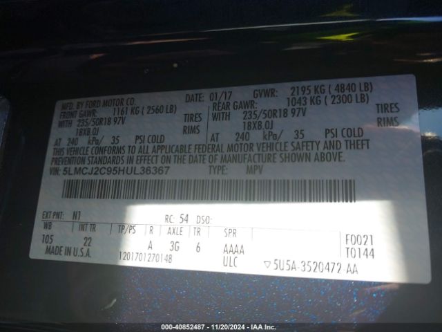 5LMCJ2C95HUL36367 Lincoln MKC SELECT