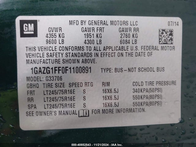 Chevrolet Express 3500 Lt 2015 1GAZG1FF0F1100891 Image 9