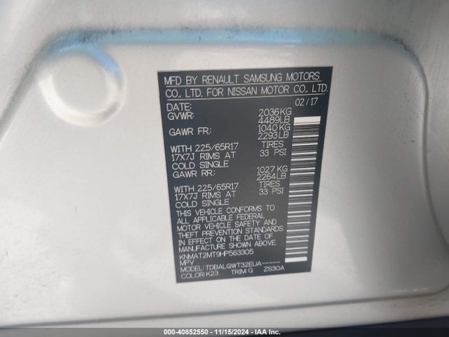 Nissan ROGUE SV 2017 KNMAT2MT9HP563305 Image 9
