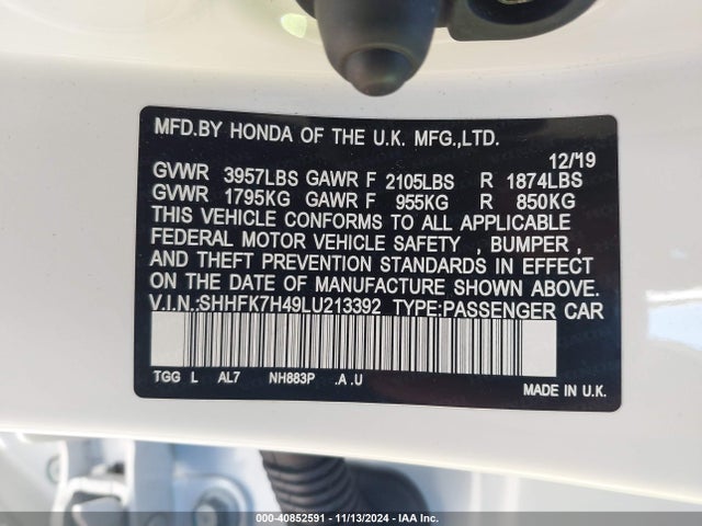 Honda Civic Sport 2020 SHHFK7H49LU213392 Image 9