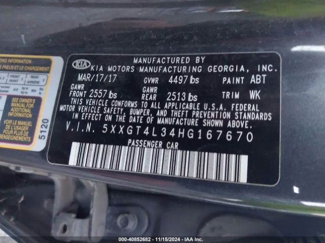 5XXGT4L34HG167670 KIA Optima Lx